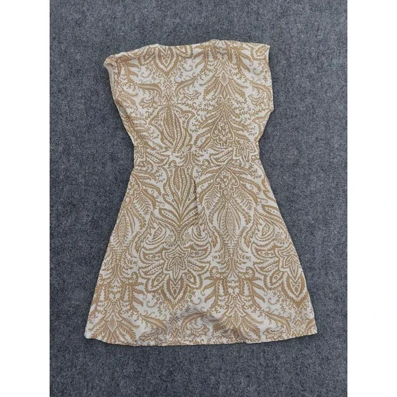 Loft‎ Linen Dress Womens 4 Brown White Button Front Paisley Print Beach V Neck - Picture 2 of 11